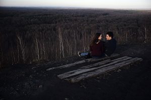 Le jour de la Saint Valentin sur le terril Sabatier à Raismes, près de Valenciennes. 14 Février 2017.